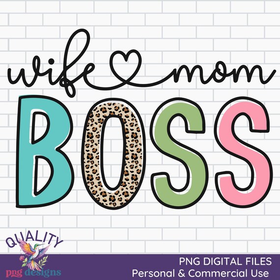 Wife Mom Boss Png | Boss Babe Download | Leopard Print | DTG Digital Files | Small Business Owner Design | Sublimation Clipart | Mothers Day