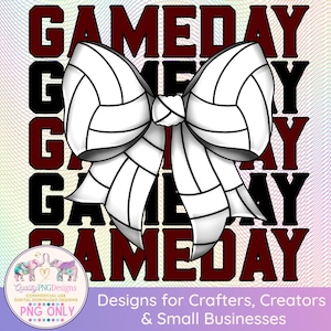 Volleyball Sublimation, Game Day PNG, Commercial Use Print on Demand, Coquette Bow, Team Sports Colors Design, Maroon and Black Clipart