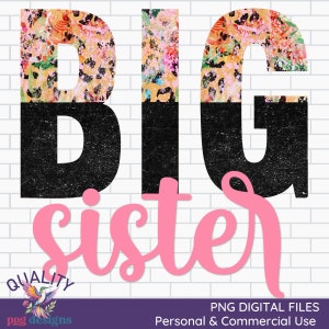 Big Sister Png | Big Sister Sublimation | Digital Download | Commercial Use | Leopard Print Design | Watercolor Floral Digital File