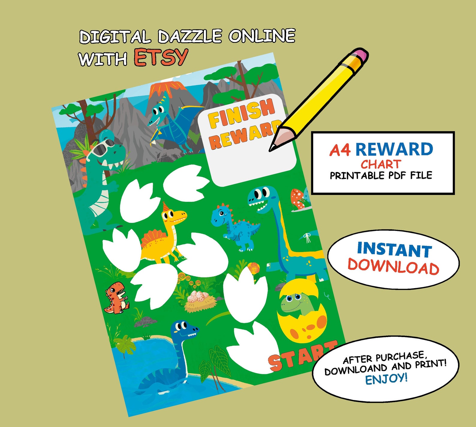 Printable Dinosaur Reward Chart Dinosaur Kids Behavior Chart Instant ...