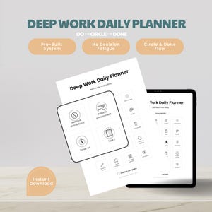 Agenda giornaliera per il lavoro approfondito, sistema di focalizzazione basato sull'esecuzione, flusso "Circle & Done", PDF anti-fatica decisionale, stampabile e digitale