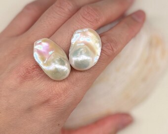 Pendientes de perlas barrocas extragrandes, joyería de perlas naturales de agua dulce.