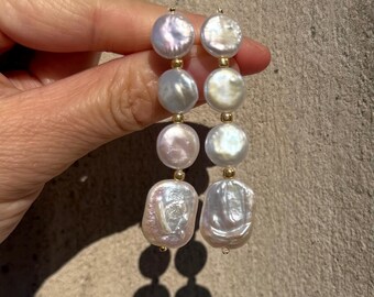 Pendientes de perlas naturales de agua dulce hechos a mano en oro de 14 quilates o plata S925. Par terminado o kit de bricolaje.