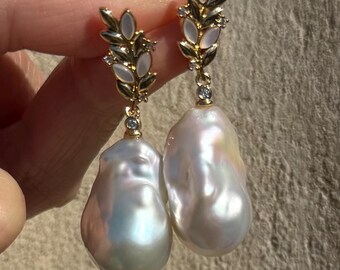 Pendientes de perlas de agua dulce barrocas, S925, elegantes, para boda y oficina.