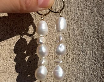 Pendientes largos de perlas de diseño original, hechos a mano, perlas naturales de agua dulce, OOAK