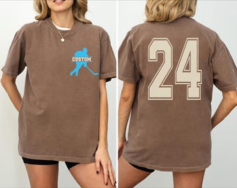 Comfort Colors Custom Hockey Player T-Shirt with Personalized Name and Number, Perfect Team Tee for Hockey Fans and Players