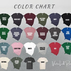 a group of different colored shirts with the words color chart