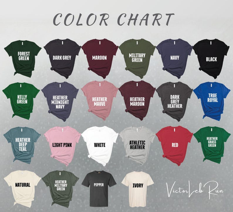 a group of different colored shirts with the words color chart