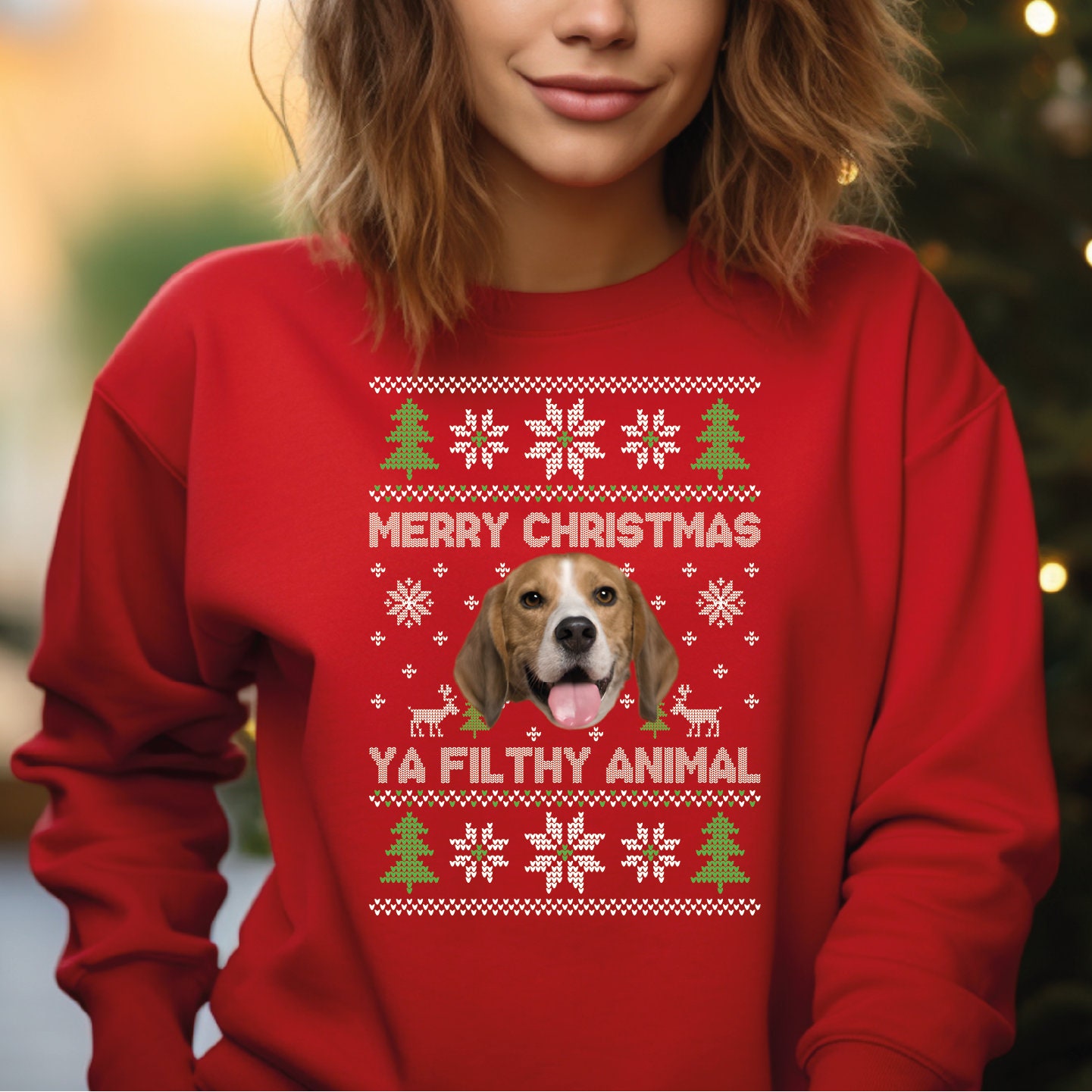 Custom Photo Merry Christmas Ya Filthy Animal Dog Cat Sweatshirt, Dog