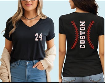 Custom Baseball Number and Name V Neck Shirt, Baseball Custom Racerback, Personalized Baseball Tee