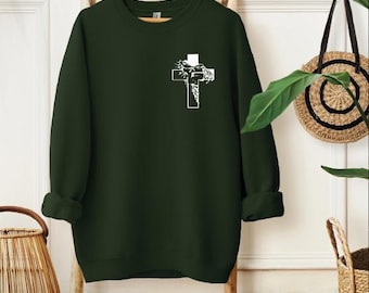 Christian Cross Embroidery Sweatshirt, Jesus  Embroidered Hoodie, Faith Cozy Design