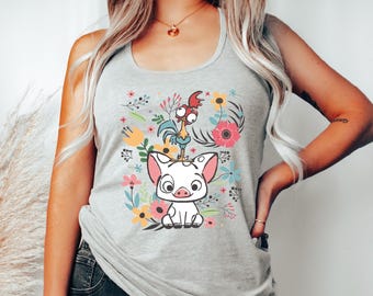 Disney Hei Hei And Pua Floral Racerback & Top Tank , Moana Princess Racerback, Disneyworld Dog Lover Tee, Disney Family Trip VLB1028