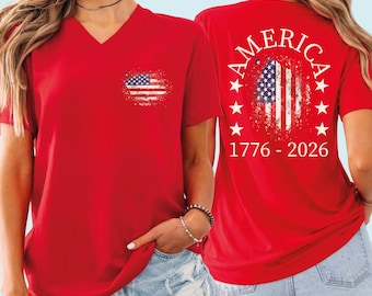 America 250th Anniversary V Neck Shirt, USA 2026 Anniversary Racerback, Patriotic Eagle Tee, Independence Day Shirt, USA Freedom V Neck