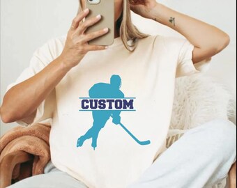 Comfort Colors Custom Hockey Player T-Shirt with Personalized  Name, Ice Hockey Silhouette, Perfect Sports Fan Apparel