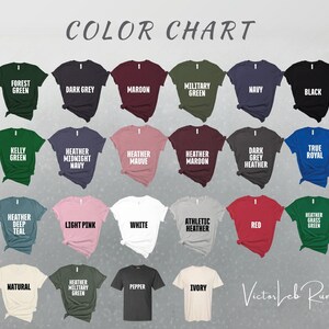 a group of different colored shirts with the words color chart