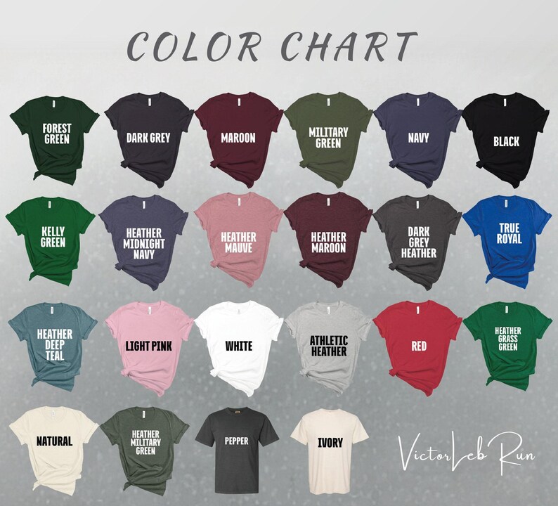 a group of different colored shirts with the words color chart