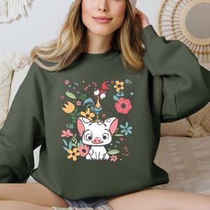 Disney Hei Hei And Pua Floral Sweatshirt & Hoodie , Disneyland Sweater, Disneyworld Dog Lover Tee, Magic Kingdom, Disney Family Trip VLB1028