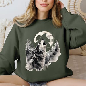 Wolf Howling in the Moonlight Sweatshirt & Hoodie , Wolf and Moon  Sweatshirt, Wolf Howling in the Forest,  VLB737