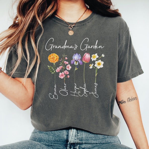 Grandma's Garden Shirt, Custom Birthflower Shirt, Mom's Garden Shirt, Gift For Grandma, Gift For Mom, Love Grows Here VLB144