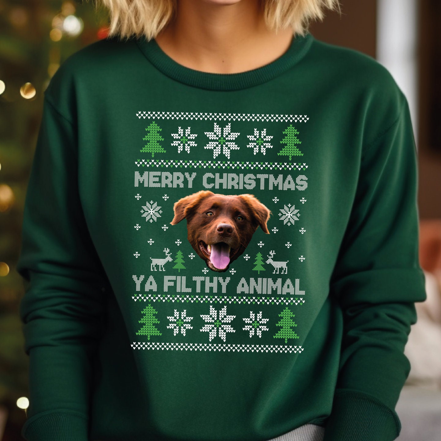 Custom Photo Merry Christmas Ya Filthy Animal Dog Cat Sweatshirt, Dog
