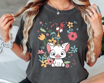 Disney Hei Hei And Pua Floral Shirt, Moana Princess Shirt, Disneyland Shirt, Disneyworld Dog Lover Tee, Disney Family Trip VLB1028