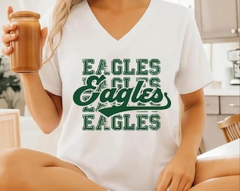 Personalized Sports Mascot V-Neck Shirt, Custom Team Football Racerback, Game Day Spirit Tee