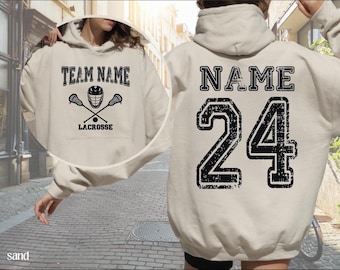 Custom Lacrosse Sweatshirt, Personalized Team Name Hoodie, Lacrosse Name and Number Sweatshirt, Lacrosse Player Sweater, Sports Team Hoodie