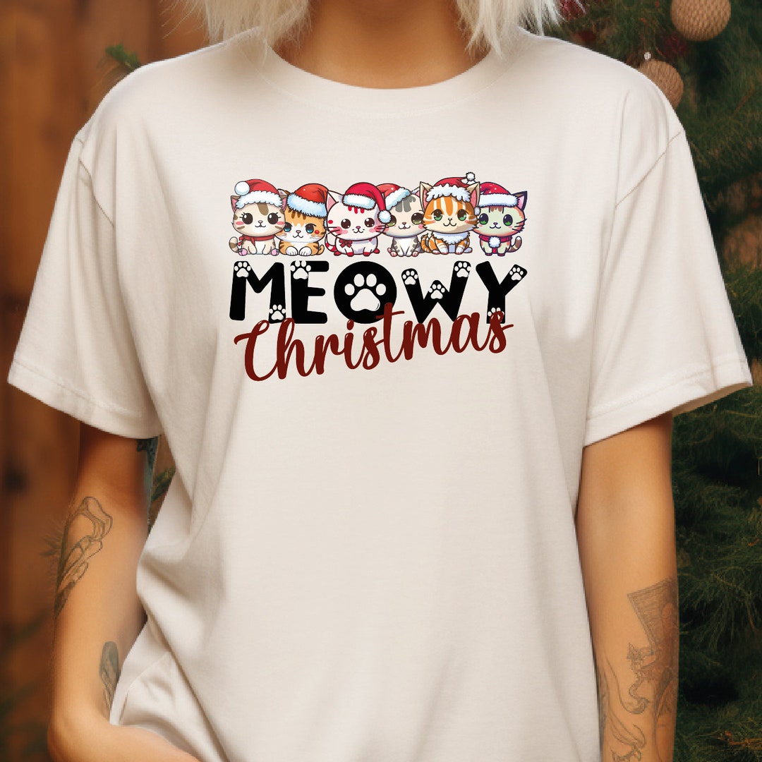 Meowy Christmas Shirt, Cat Christmas Shirt, Kitten Christmas Shirt, Cat