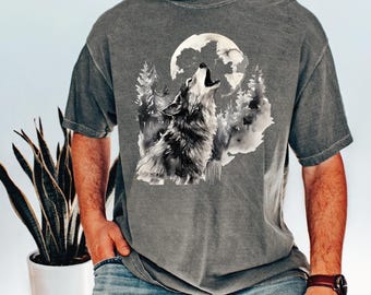 Wolf Howling in the Moonlight Shirt ,Wolf and Moon Comfort Colors Shirt, Wolf Howling in the Forest,  VLB737