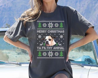 Custom Photo Merry Christmas Ya Filthy Animal Dog Cat Shirt, Dog Lover Shirt, Funny Xmas , Xmas Gift For Animal Lover VLB704