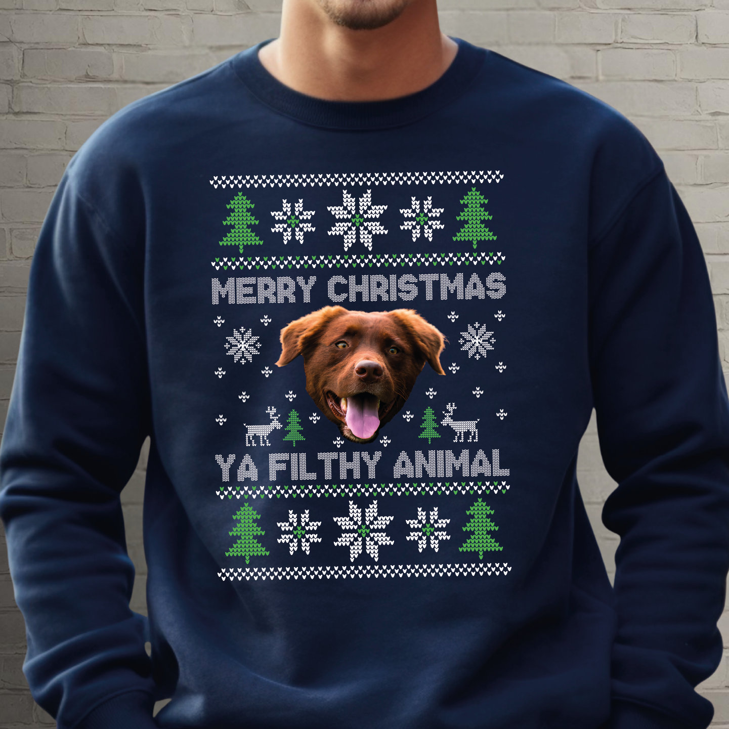 Custom Photo Merry Christmas Ya Filthy Animal Dog Cat Sweatshirt, Dog