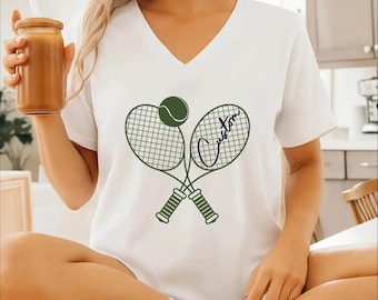 Custom Tennis V-neck Shirt, Personalized Name Racerback, Tennis Player Shirt