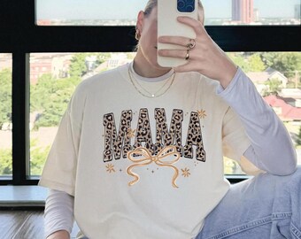 Leopard Print MAMA Shirt, Mama Bow Tee, Mother’s Day Shirt, Mom Life Shirt, Funny Mom Shirt, Mama Gift Shirt