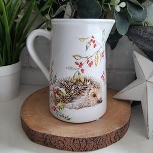 Wunderschöner Igel Decoupage Keramik Krug / Töpfe