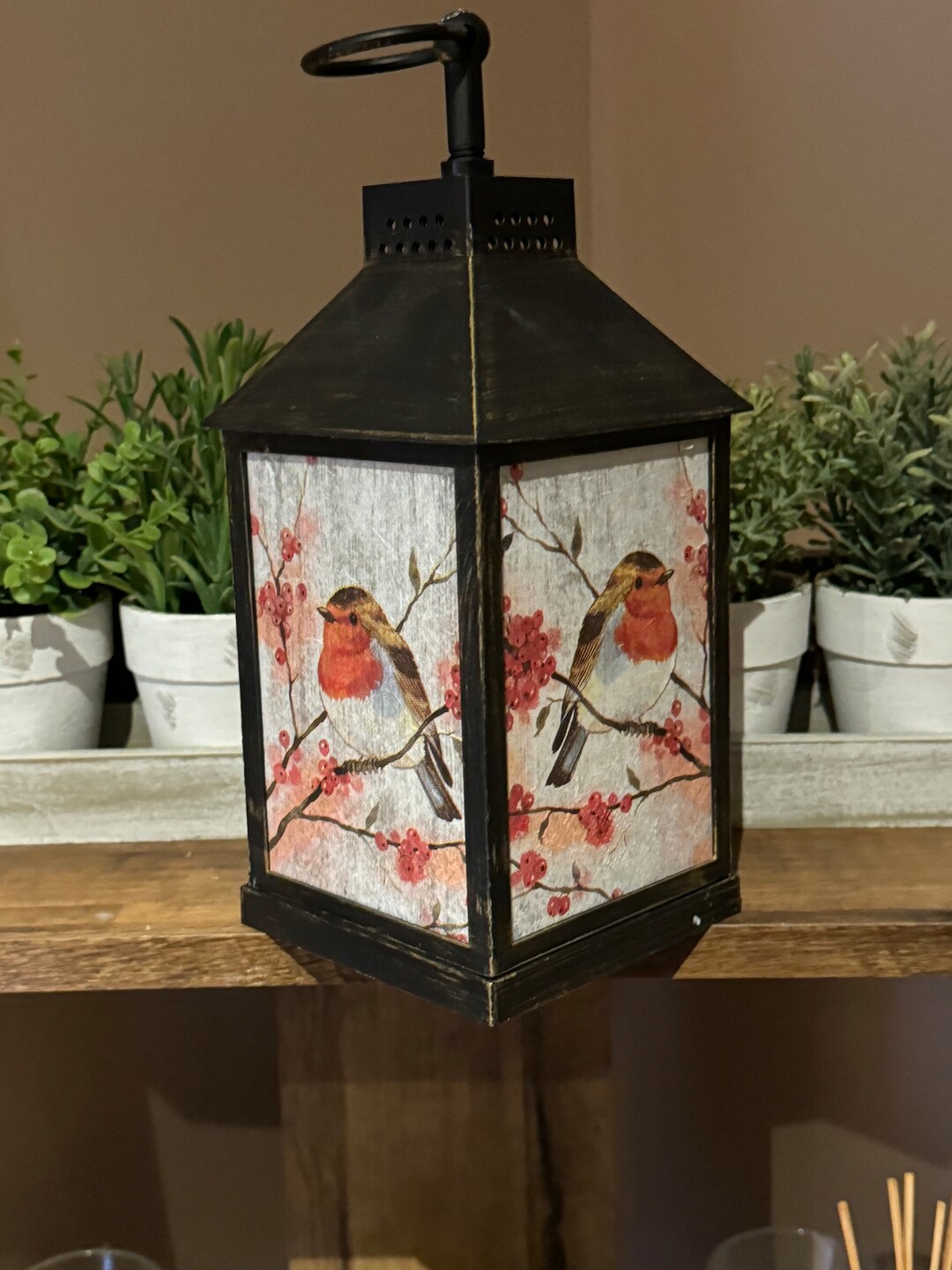 Robin Decoupaged Gorgeous Decoupaged Robin LED Lantern. - Etsy