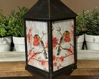 Gorgeous Decoupaged Robin LED Lantern.