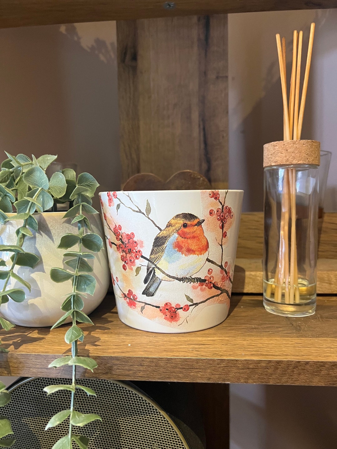Robin Decoupaged Stunning Robin Decoupaged Ceramic Pots. Available in 3 Sizes - Etsy UK