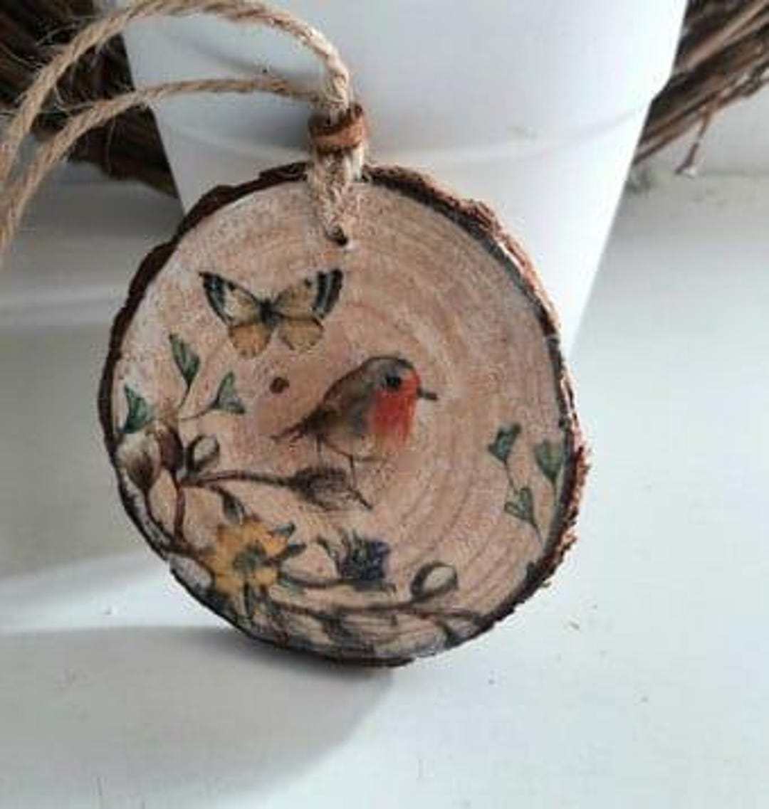 Robin Decoupaged Gorgeous Robin Decoupaged Wooden Hanging Slices - Etsy