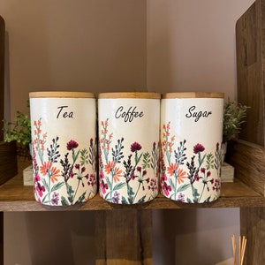 Stunning Flower meadow Tea, coffee, sugar jars Tea,Coffee,Sugar set