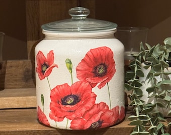 Stunning Poppy Decoupaged treat/cookie jar.