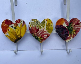 Various Emma Bridgewater inspired floral Decoupaged Heart over door coat hanger.