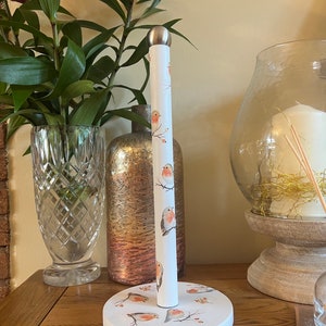 Stunning Robin Decoupaged kitchen roll holder.