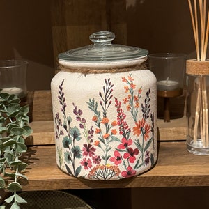 Stunning floral Decoupaged treat/cookie jar.