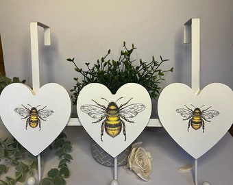 Stunning Bees Decoupaged Heart over door coat hanger.