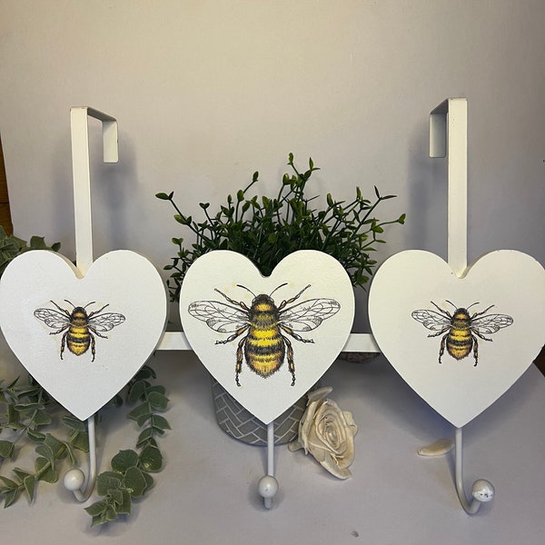 Stunning Bees Decoupaged Heart over door coat hanger.