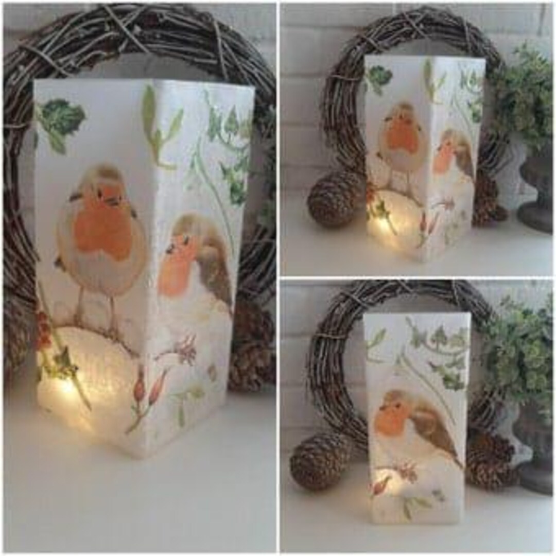 Robin Decoupaged Beautiful Robin Decoupaged Glass Table Lamp. - Etsy
