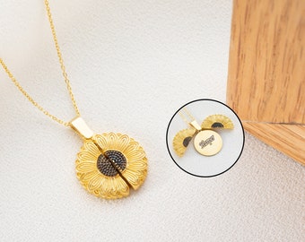 Personalized Openable Sunflower Necklace - Personalized Necklace - Gift For Girlfriend - Gift For Mom - Custom Sunflower Necklace
