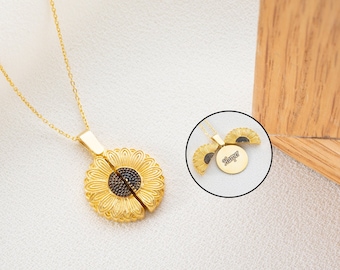Personalized Hidden Names Sunflower Necklace, Secret Message Pendant, Proposal Necklace, Gift For Girlfriend, Bridesmaid Gift, Gift For Her