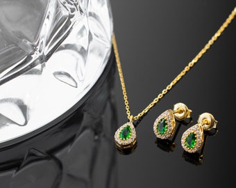 Personalized Birthstone Jewelry Set - Birthstone Earring & Necklace Set - Teardrop Jewelry Set - Elegant Jewelry Set - Handcrafted Jewelry
