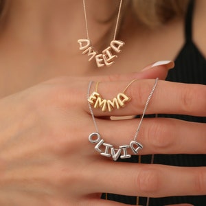 Personalisierte 3D-Blase Buchstaben-Namenshalskette - Benutzerdefinierte Ballon-Anfangsanhänger, Puff-Charms-Alphabet-Schmuck